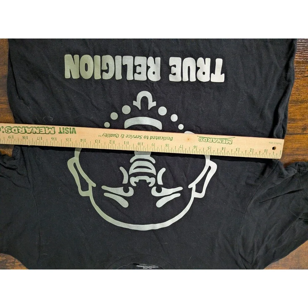 TRUE RELIGION BUDDHA Face T Shirt Size L Tee Mens LOGO Cotton Crew Black